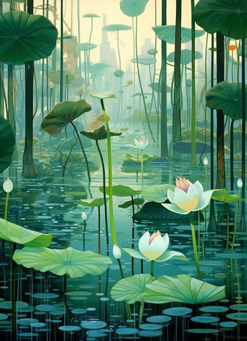 绿色的夏天池塘里的荷叶荷花背景,插画/手绘图,插画/手绘图库,插画/手绘图下载,插画/手绘